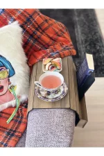 Ahşap Koltuk Tepsisi, Yan Sehpa, Koltuk Kenarı, Katlanabilir Portatif Amerikan Servisi Kumandalıklı