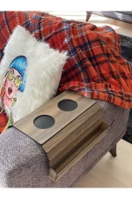 Ahşap Koltuk Tepsisi, Yan Sehpa, Koltuk Kenarı, Katlanabilir Portatif Amerikan Servisi Kumandalıklı - Görsel 3